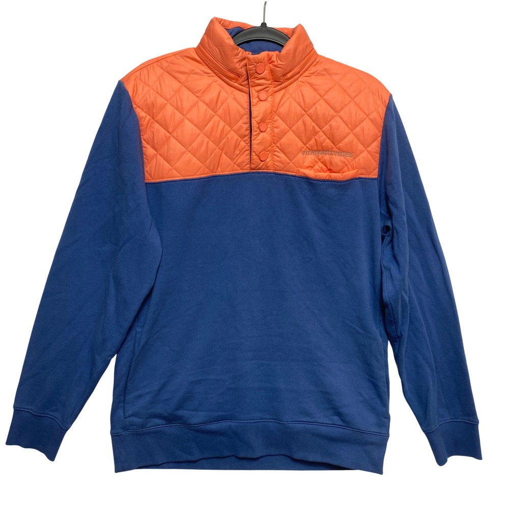 Vineyard Vines Pullover Mens S Blue Orange Shep Shirt Quilted Yoke Snap-Button